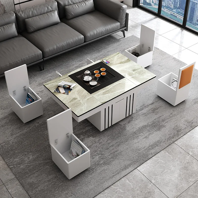Living Room Modern Lift Top Marble Multifunction Foldable Expandable Coffee Table