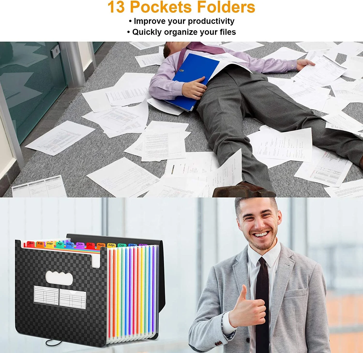 life Accordion File Organizer 13 Pockets Expanding File Folder Portable A4 Letter Size Filling Box Expandable Desktop Accordion