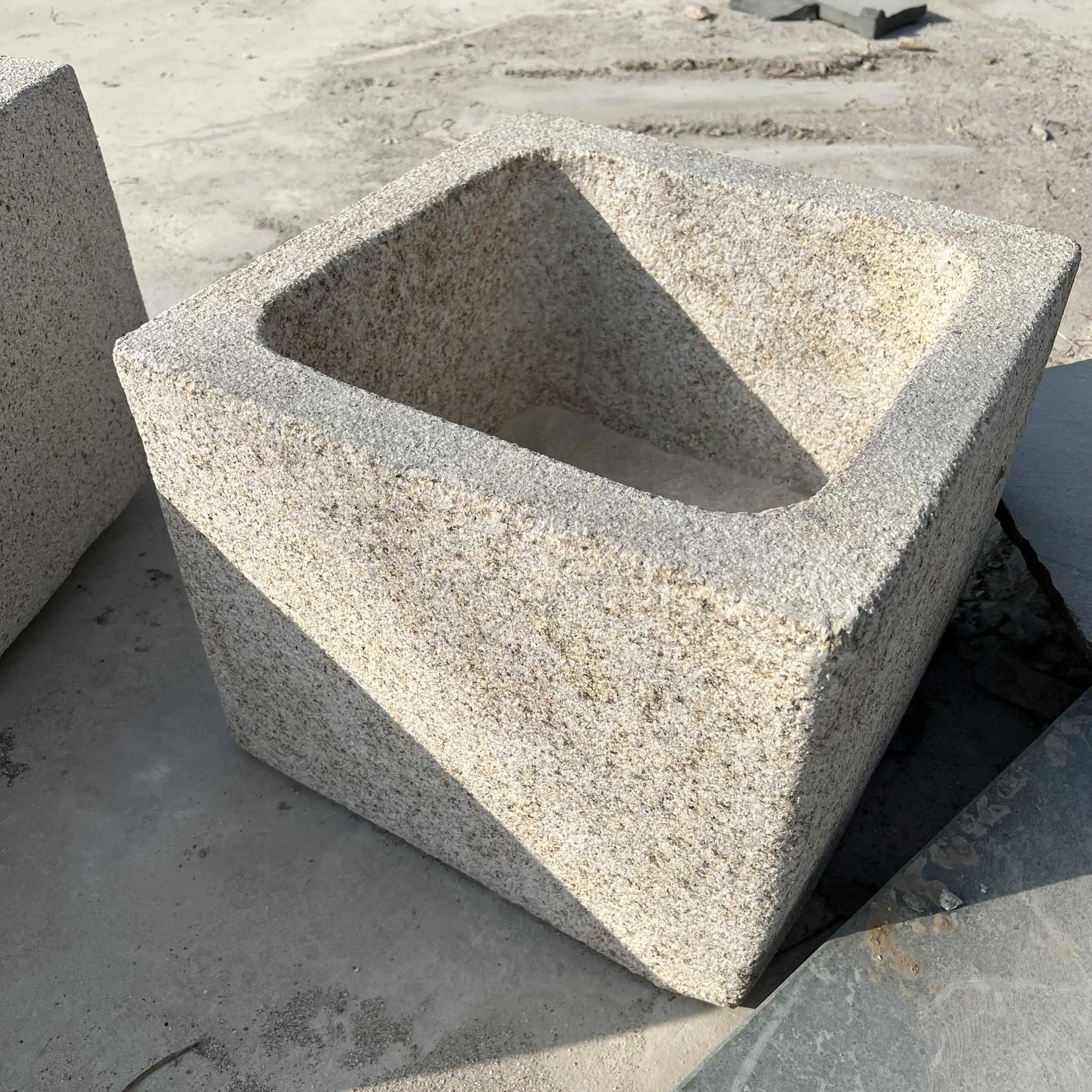 Old stone trough grey granite outdoor big flower square port basin (1600492295943)