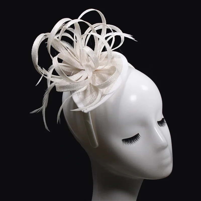 Wholesale Royal womens colorful feather red sinamay fabric church bridal fascinator hairband