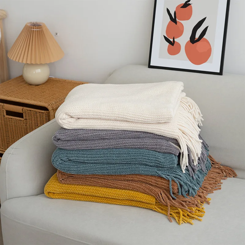 New Nordic Acrylic Tassel Sofa Towel Line Blanket Summer Thin Cover Blanket