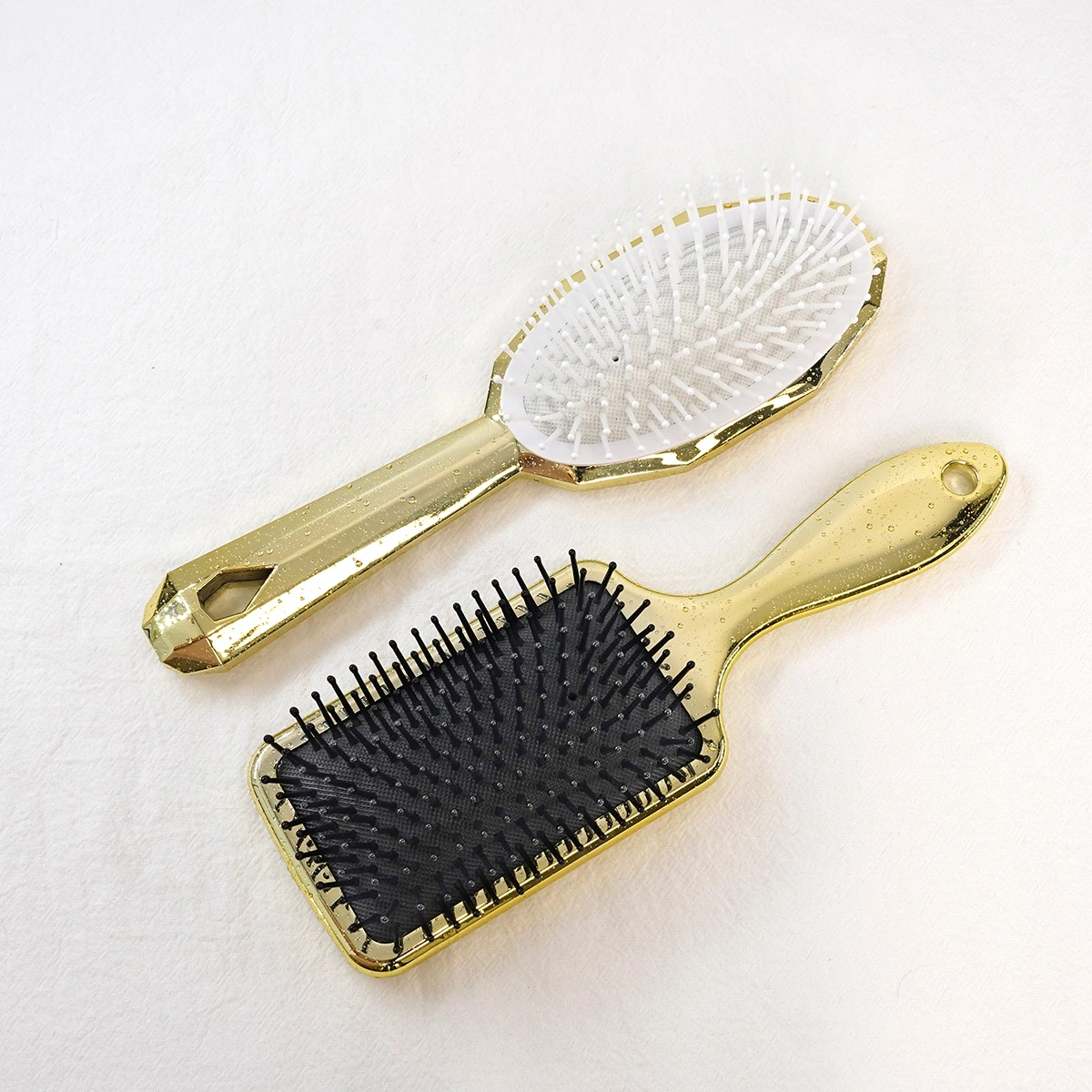 2022 New Arrival Water Drop Gold Electroplating Mermaid Paddle Cushion Hollow Detangler Hair Brush Styling Hair Brush Set