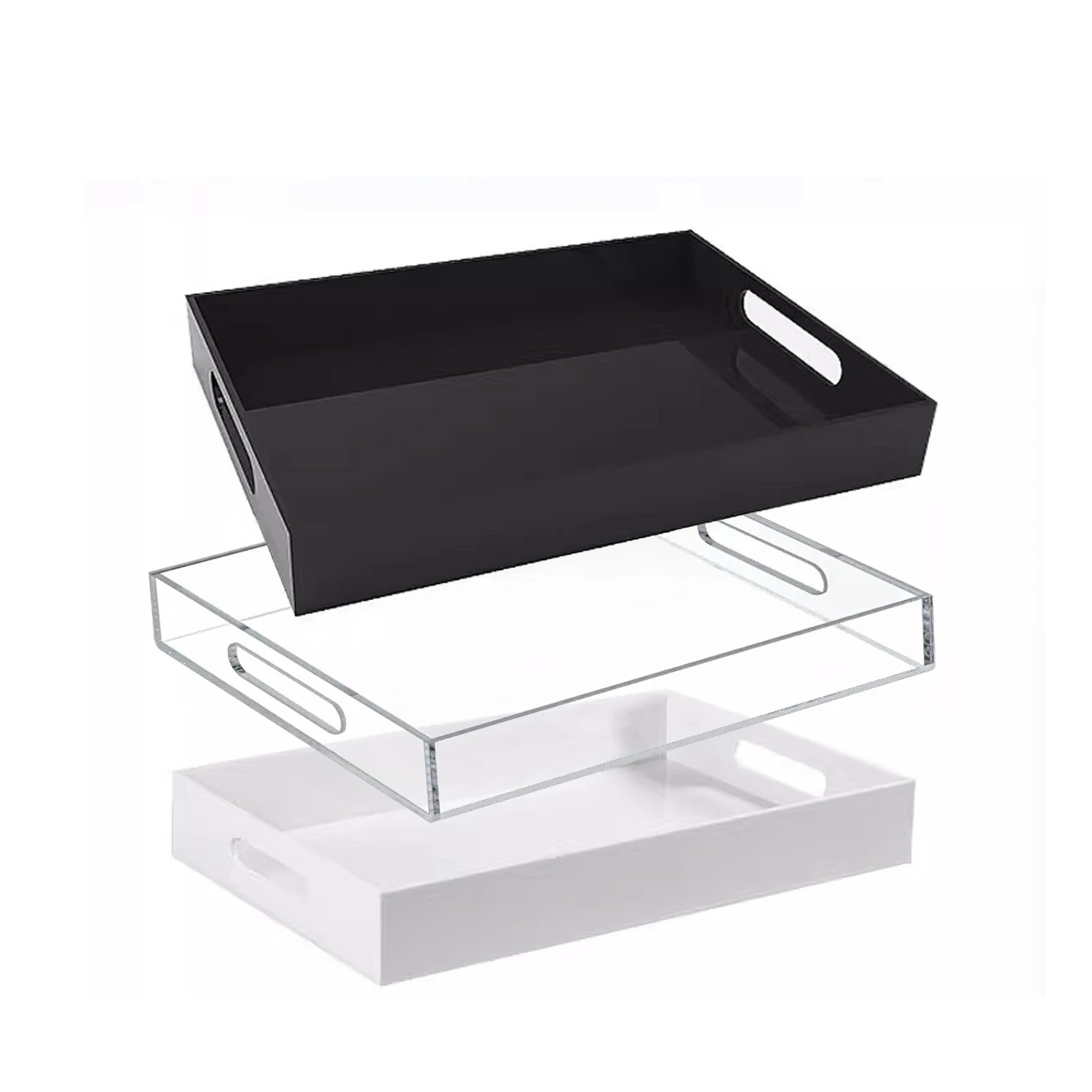 Acrylic Tray with Cut Handles, Spill Proof Decorative Tray Countertop Organizer for Living Rooms, Kitchen & Serving Guests