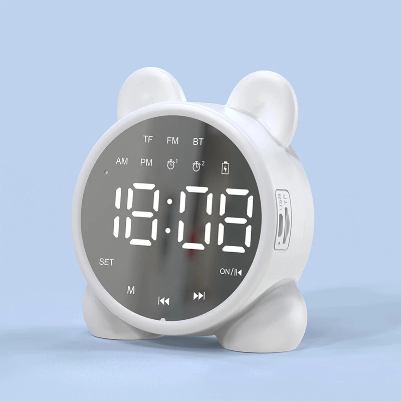 Mirror Mini Home Clock Speaker, Portable Wireless Speaker Hands-Free Call FM Radio TF Card Playback