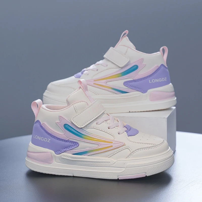 China Factory Direct Supply Boy Girl Teenage High Cut Leather Kids Casual Shoes Classic Design All Seasons Fashion Kids Sneaker