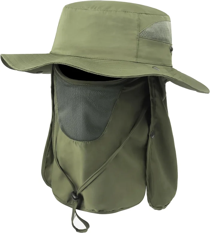 Custom Wide Brim Sun Protection UPF50+ Unisex Quick Dry Waterproof Boonie Fishing Bucket Fisherman Hat with Neck Flap