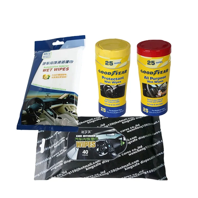 Portable custom private label mini wet tissue canister car cleaning wipes car wipes for car interior