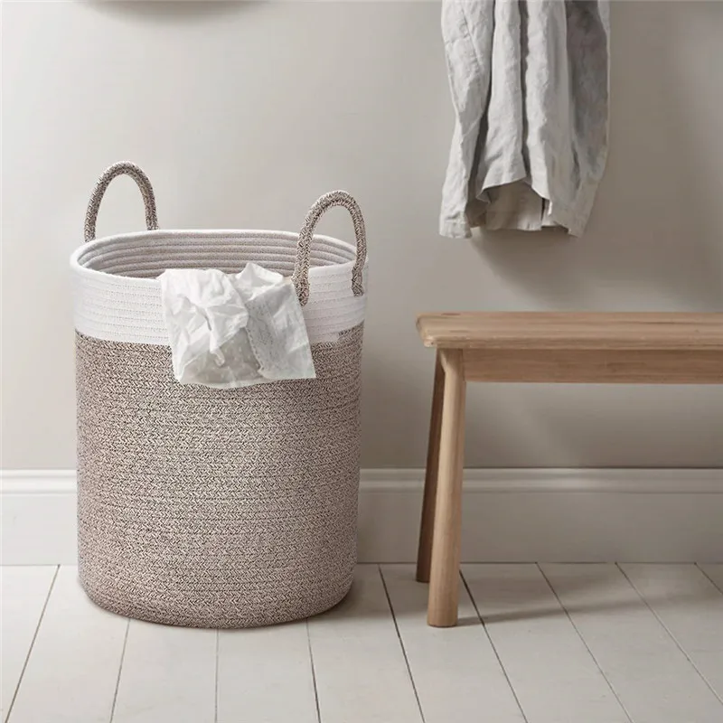 Large Jute Cotton Rope Basket Decorative Woven Storage Basket