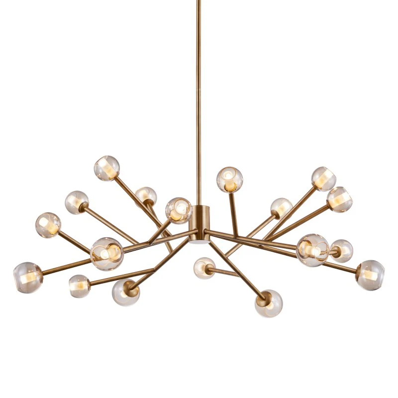 Modern luxury decor branch molecular pendant light amber clear ball glass antique brass ceiling chandelier lamp