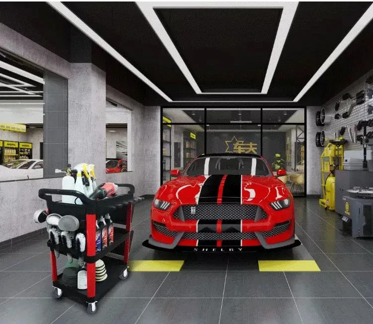 3-Shelf Plastic Utility Trolley Auto Repair And Car Detailing Tool Cart For Garage Workshop Customizable Oem Support