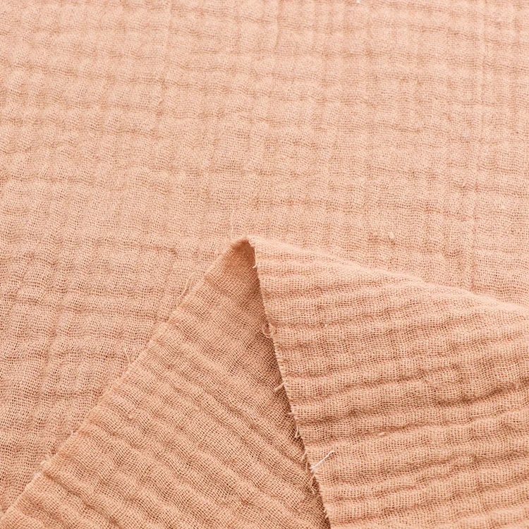 Many color plain dyed 100% cotton woven pleated crepe airflow double gauze fabric for baby dress sleepwear
