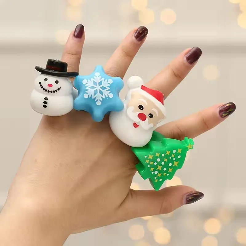 Christmas Flashing Jelly Rings LED Light Up Finger Ring Tree Santa Deer Snowflake Blinking Neon Party Favors For Kids Adults