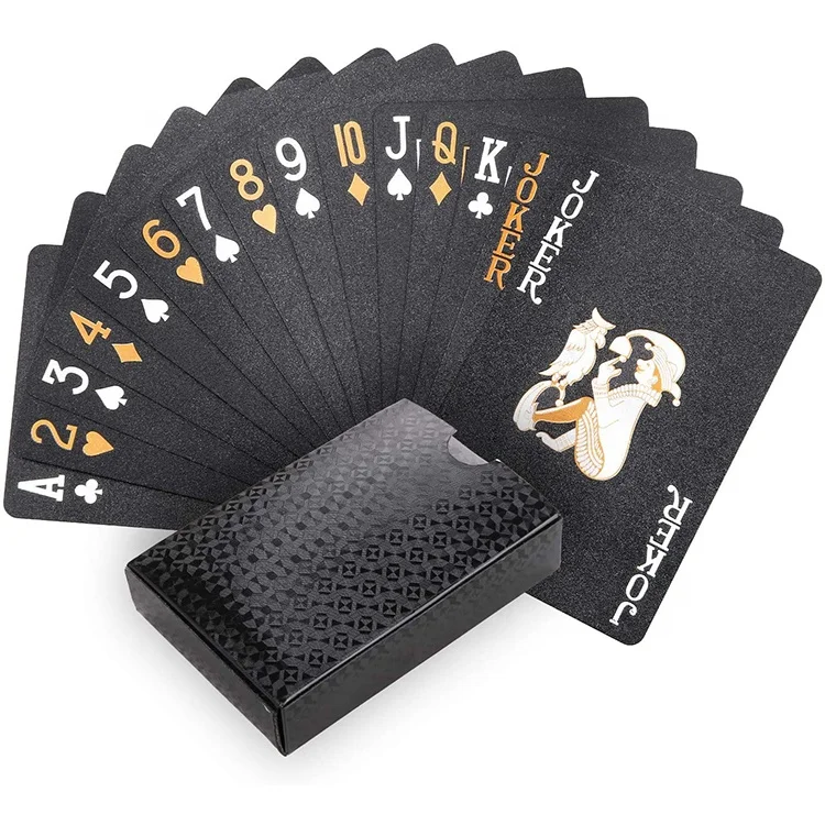 
Custom Cool Black Playing Cards Gold Foil Waterproof Deck Cards Magic Poker Cards with Gift Box 