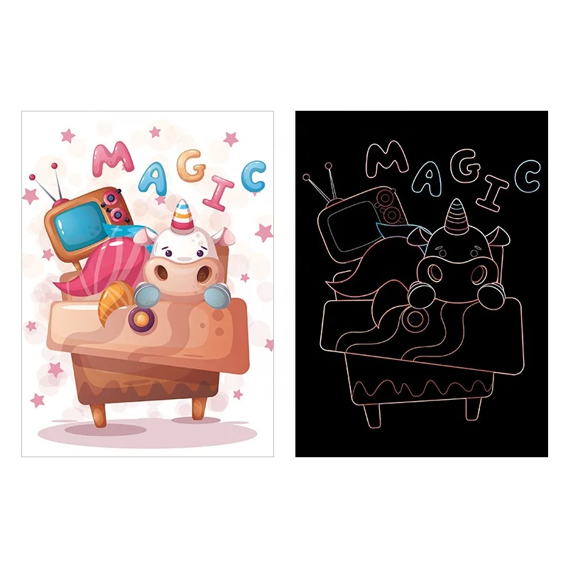 Children Scratch Drawings printings Kids Children Drawing Magic Scratch Art Note Book Rainbow Scratch Paper