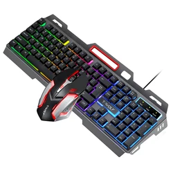 Amazon hot selling Mechanical gaming keyboard and mouse combo LED backlight iron feel keyboard 4D gaming mouse 3200DPI