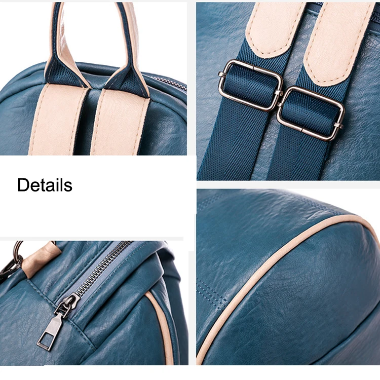 
Fashion Leisure Ladies Girls Pu Leather Double Shoulder Small Backpack With Key Chain Decoration 