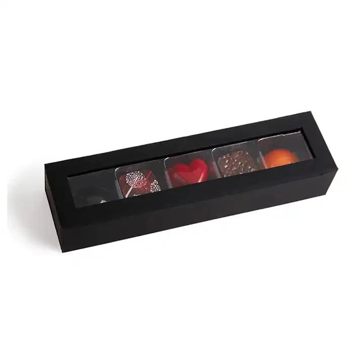 Custom empty black chocolate truffle box packaging with window boxes for truffles