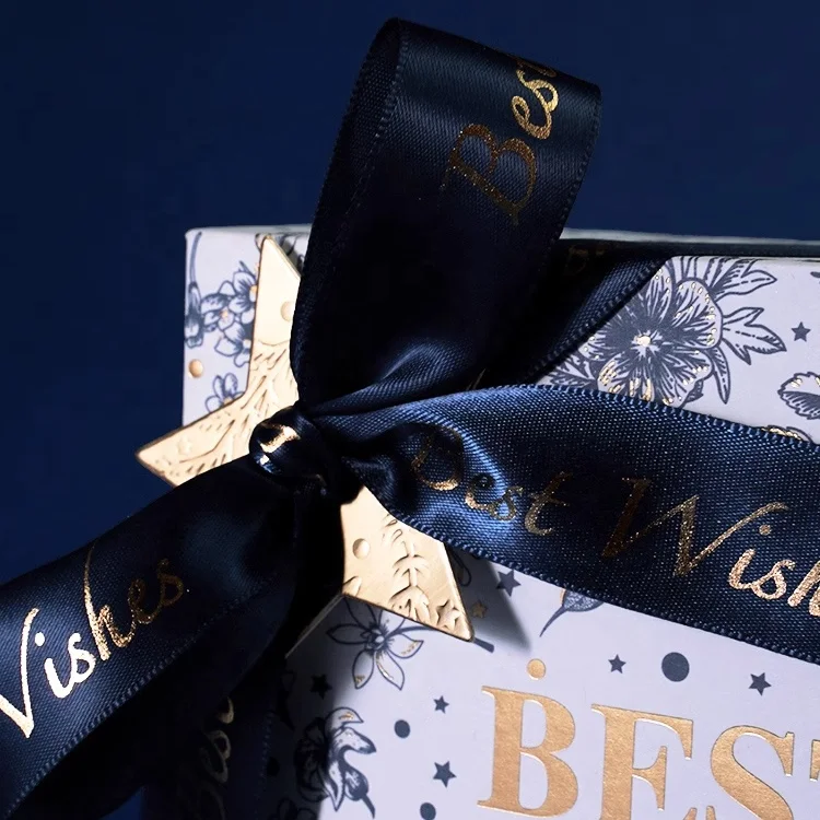 Printed ribbon gift box ribbons for packaging decorative pre tied elastic satin ribbon bow