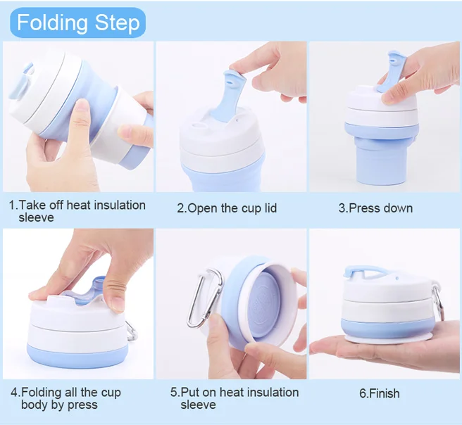 Silicone Custom Logo Printed Travel Coffee Mug Reusable Foldable Take Away Coffee Cups With Lid Straw