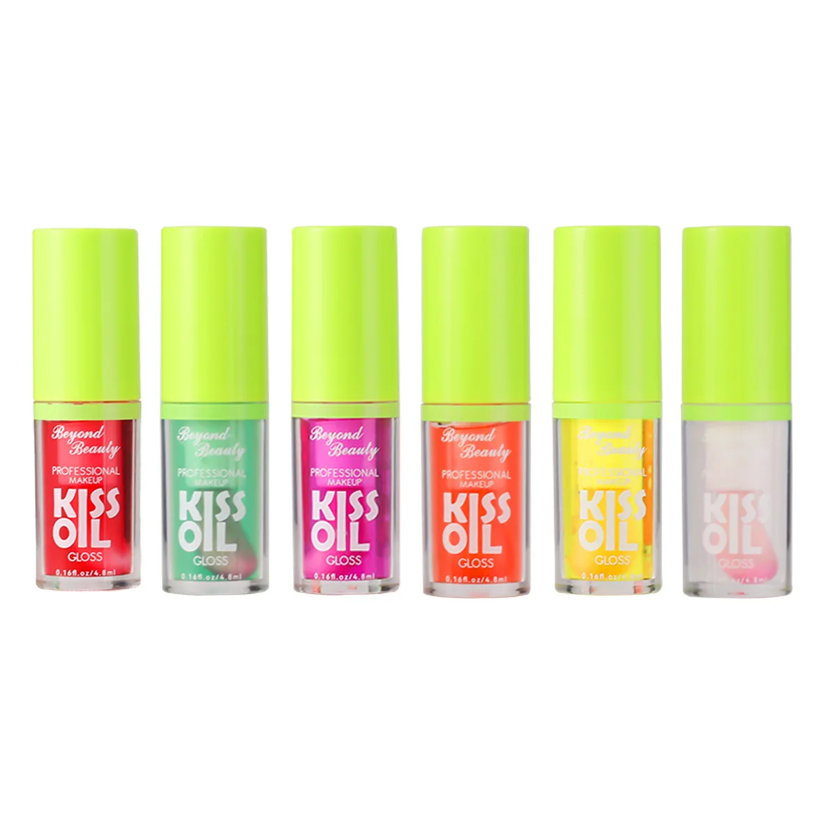 Wholesale High Quality Big Brush Lip Gloss Private Label Moisturizing Lip Care Clear Green Cap Professional Makeup Kiss Oil