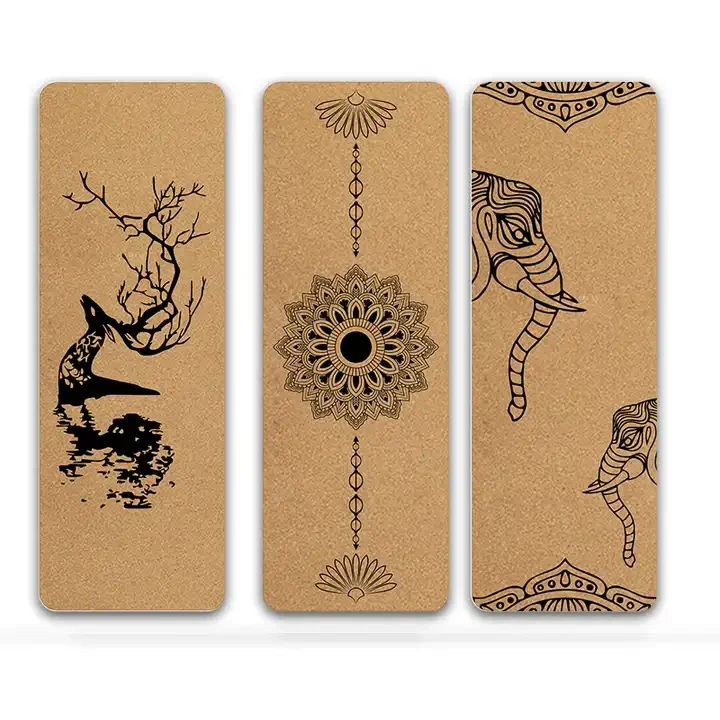 Natural Rubber Cork Yoga Mat Non-Slip Wood Grain Oak Native Pilates Mat with Widened Position Line