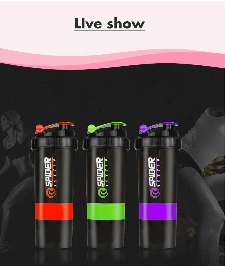 Bottle Protein Shaker Mixing Balls Plastic Mixer Sports Gym Powder Workout 20 Oz With Supplements Storage Compartment