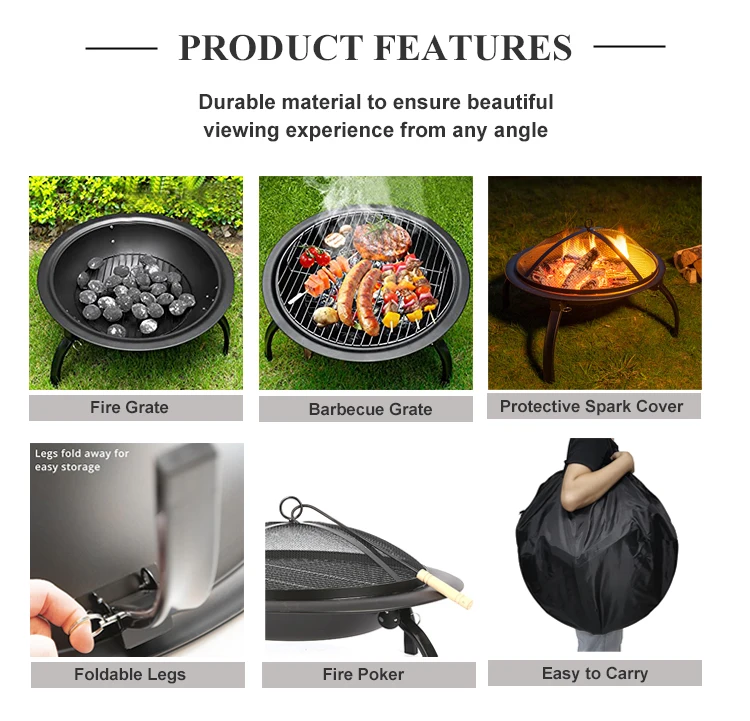 Качественная металлическая складная деревянная костра размером 26 дюймов для внутреннего дворика с грилем для барбекю