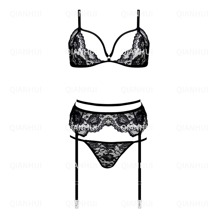 Новый стиль, романтичный сексуальный кружевной комплект с бюстгальтером без косточек, комплект нижнего белья из 3 предметов с поясом для чулок