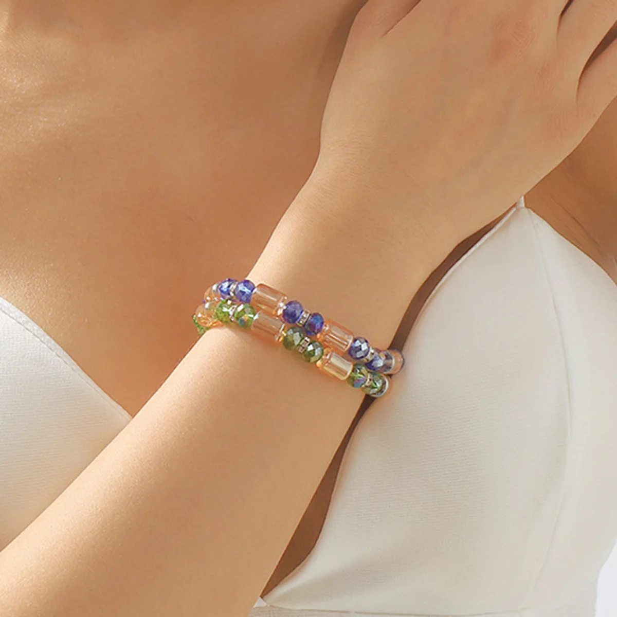 Colorful Beaded Sweet Bracelet Bohemian Handmade Elastic Bangles Color Clashing Glaze Diamonds Gift Women Men Bead Bracelets