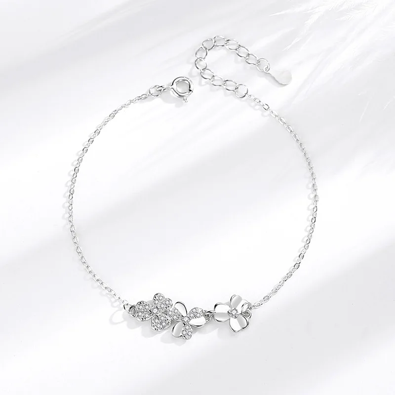 S925 silver trefoil bracelet for women Small fresh ginkgo leaf artistic handicrafts