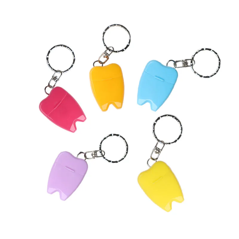 Custom Dental Floss, Silk Dental Floss 15m Printing Logo KeyChain Tooth Shaped Dental Floss