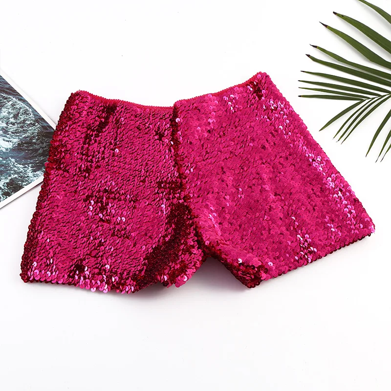 Women Street Fashion Sequin Shorts Mardi Gras Elastic Belt Slim Fit Low Waist Versatile Female Shorts Girls Dance Hot Pants