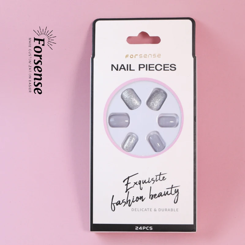 wholesale barbie baby pink glitter box of press on nails with glue fake nails short false nails artificial fingernails for women