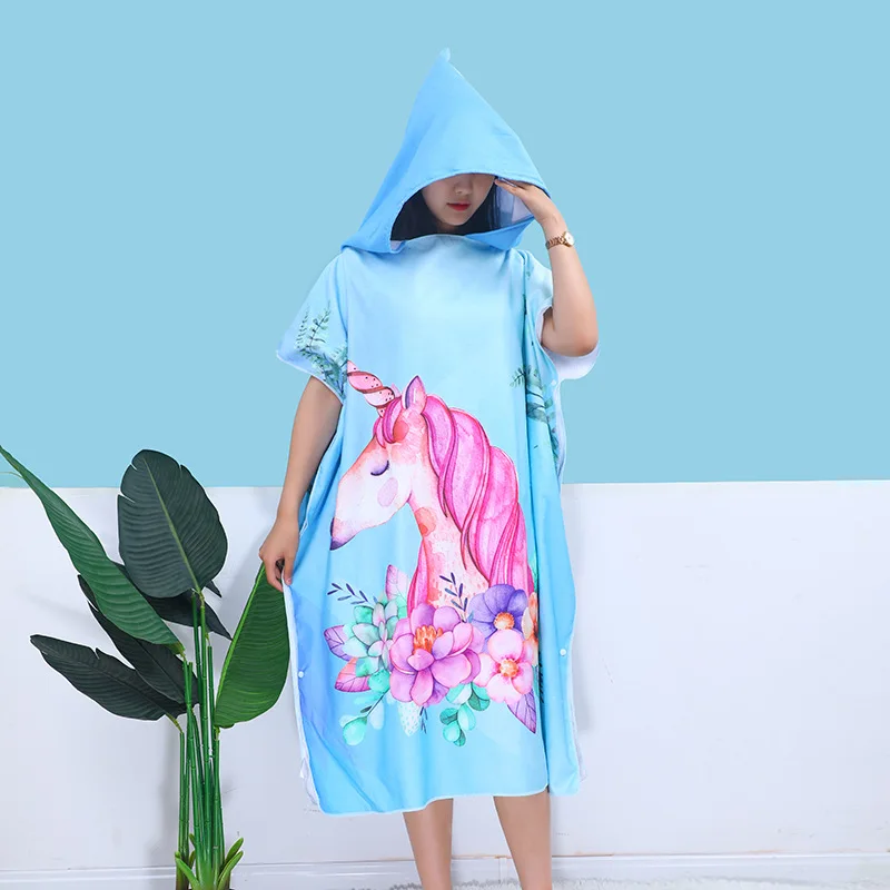 Custom Microfiber printed adults hooded towel surf poncho changing robe swimming pool change beach surf poncho towel