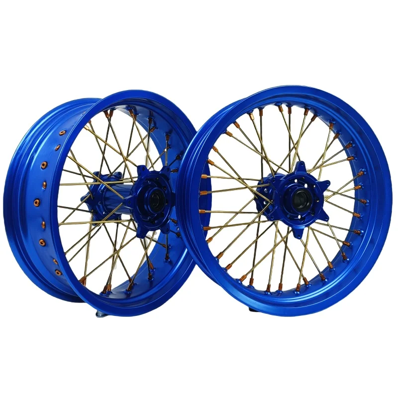 KTM EXC/SXF 250/450 New Trend Dirt BIke Supermoto Wheelset With Aluminum Alloy With Blue Rims And Blue Hubs Gold Spokes