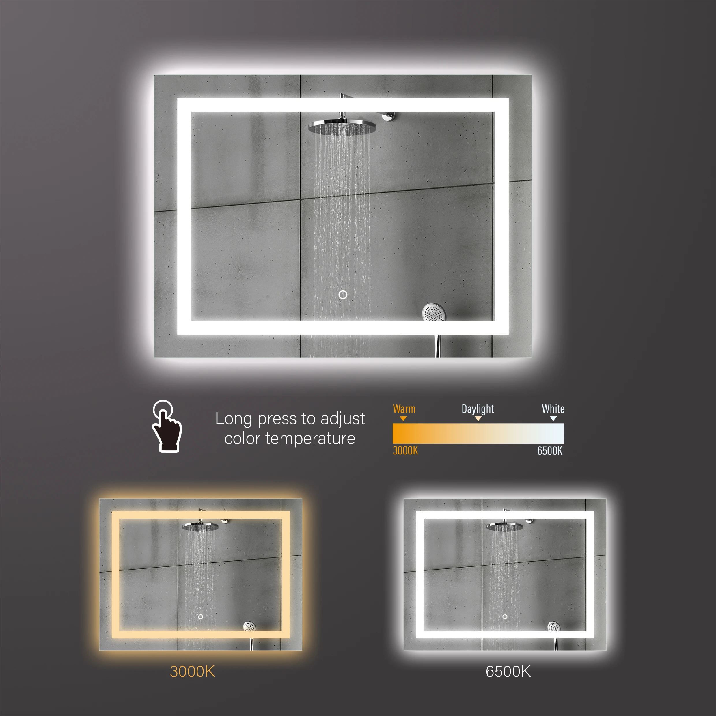 Bathnology Hot Sale Modern LED Bathroom Mirror Light Rectangle Smart Mirror with Touch Switch Backlit Lighting Anti-Fog Feature