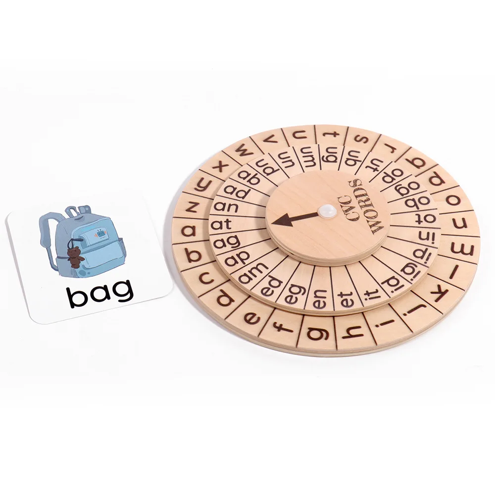 English word game for children Phonics turntable vowel recognition Montessori early education toy wooden toys