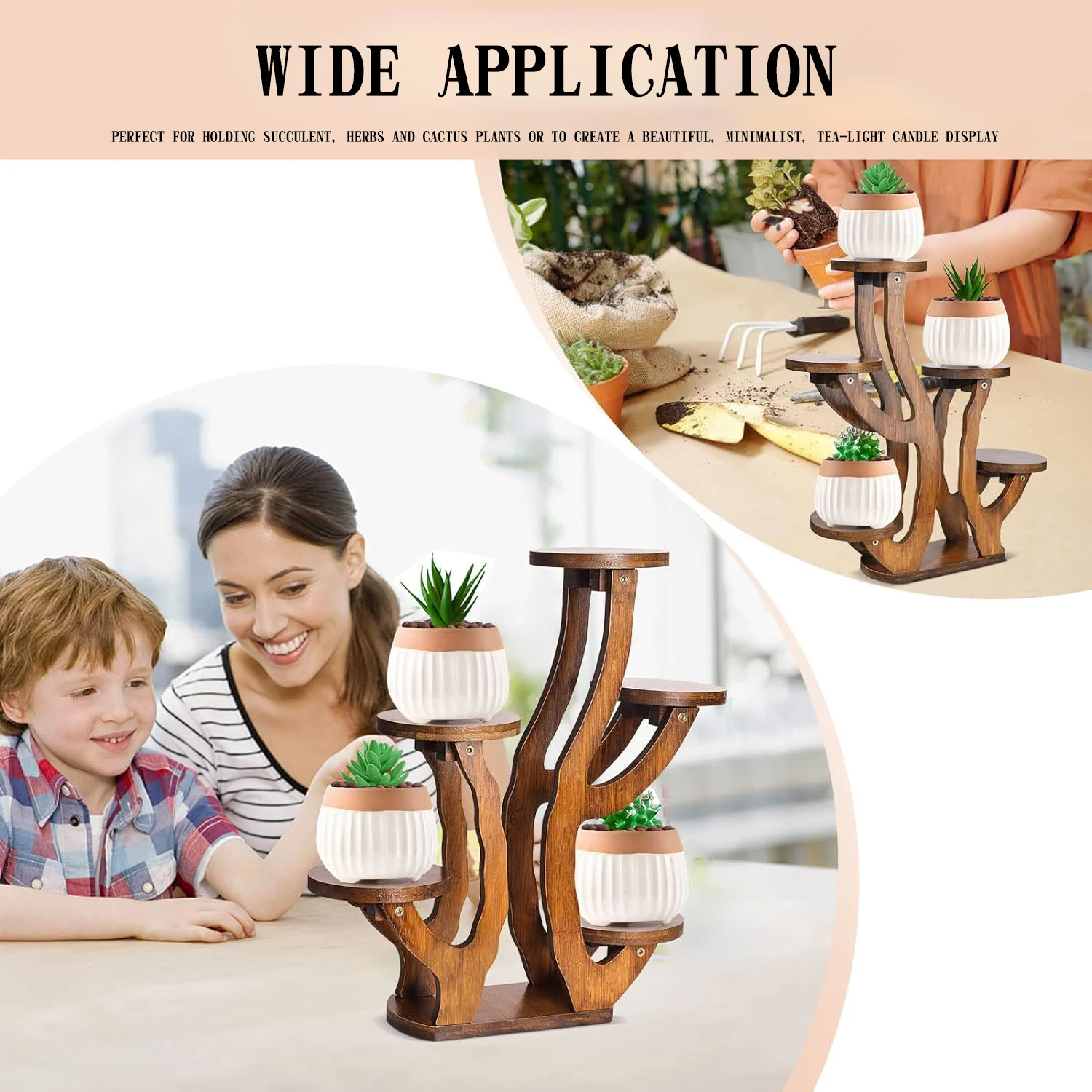 Bamboo Flower Plant Stand 2 Tires Storage Rack Watering Plant Cabinet