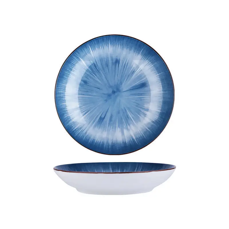 Home ceramic stir-fry plate 8-inch threaded plate Gradient steak plate Ceramic dish dish