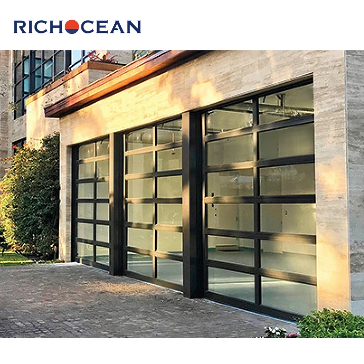 Residential Modern Cheap Electric Insulated Black Aluminum Framed Sectional Full View Glass Garage Door
