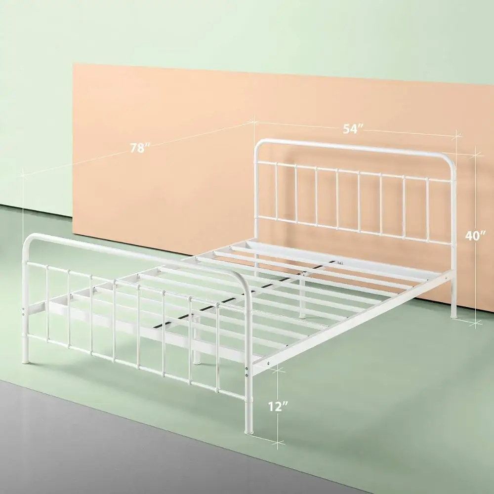 Metal Bed Frame Full Size with Headboard and Footboard Single Platform Mattress Base Metal Tube and Iron Art Bed