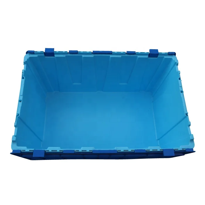 QS PP 75L 680*430*320mm Heavy Duty Nested Stackable Turnover Tote Bins Plastic Moving Crates Hinged lid for Home Cloth Storage