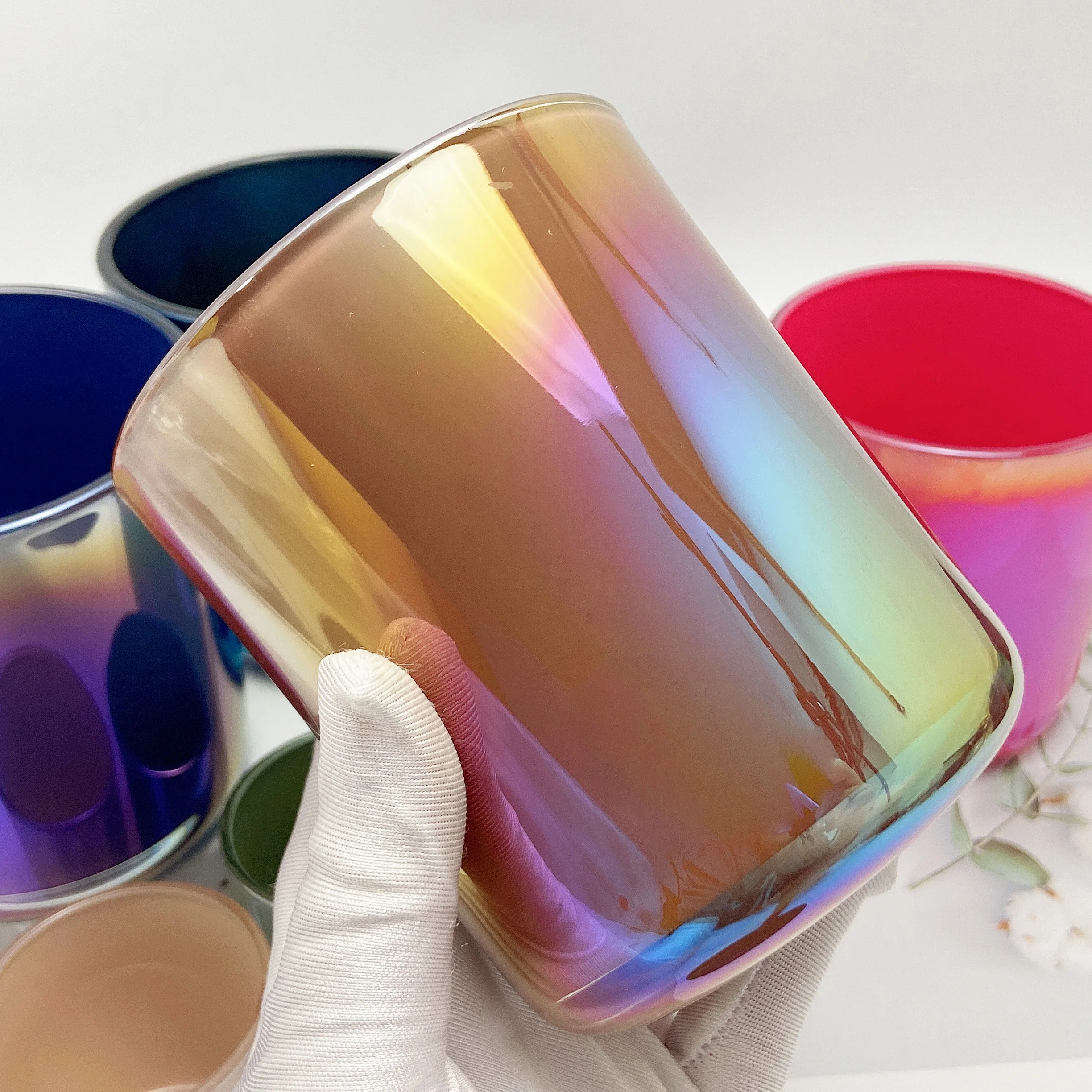 8OZ 10OZ 12OZ 16OZ Iridescent Plating Glass Creative Candle Jars Aura Vessel  Makesy Candle Glass Jar