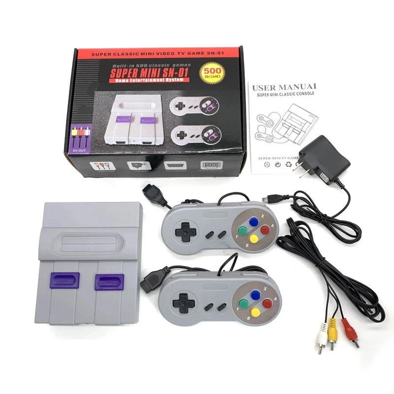 Hot sale built in 500 games 8 bit Children nostalgic video game console with Two game controllers
