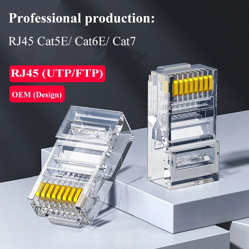 Оптовая продажа производство RJ45 Cat 5E 6E Cat7 Cat8 сквозная кристальная головка с отверстием разъем для телефона и