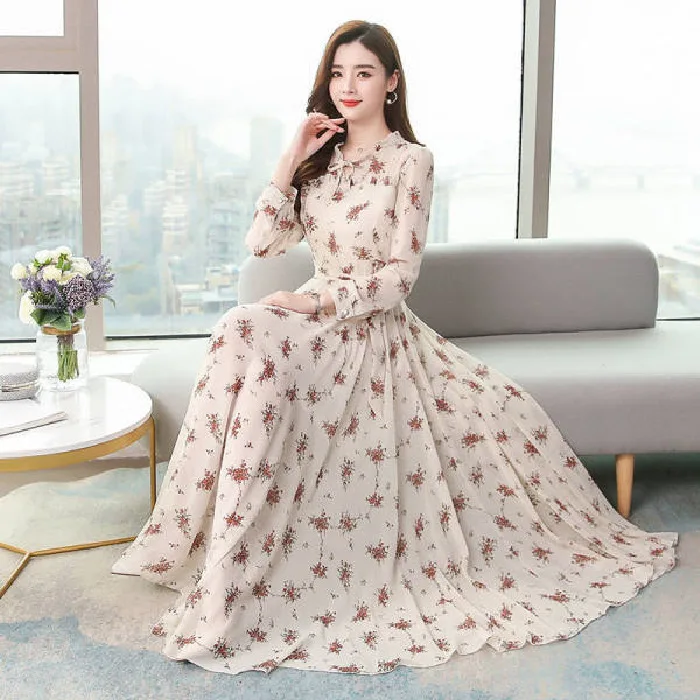 High quality Woman long dress fancy flower print western fashion ladies plus size dresses