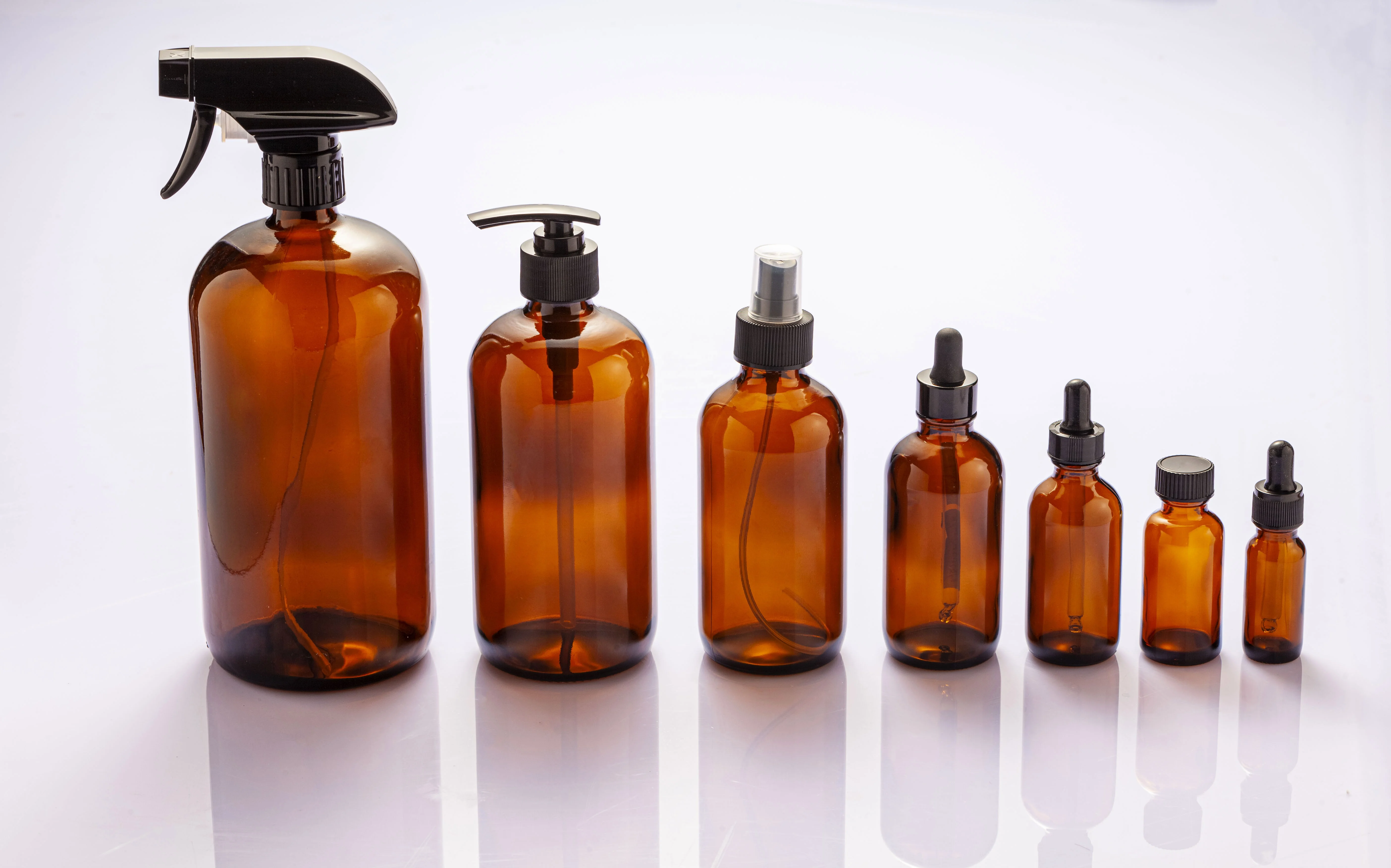 homay packing hot selling 0.5OZ-32OZ amber boston round glass bottle with plastic cap