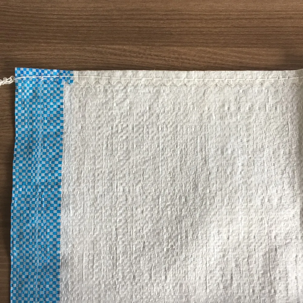 Stock Promotion 50kg plastic grain rice flour white bag with bue strip 100% new virgin material plain pp woven feed bag/sack