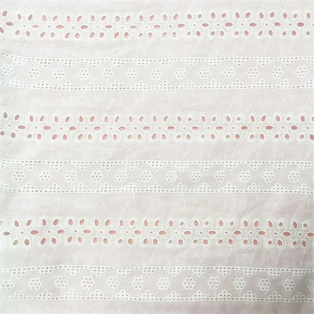Wholesale Supplier Rice White Hollow Out Embroidery Cotton Eyelet Fabric 100% Pure Cotton Embroidery Fabric