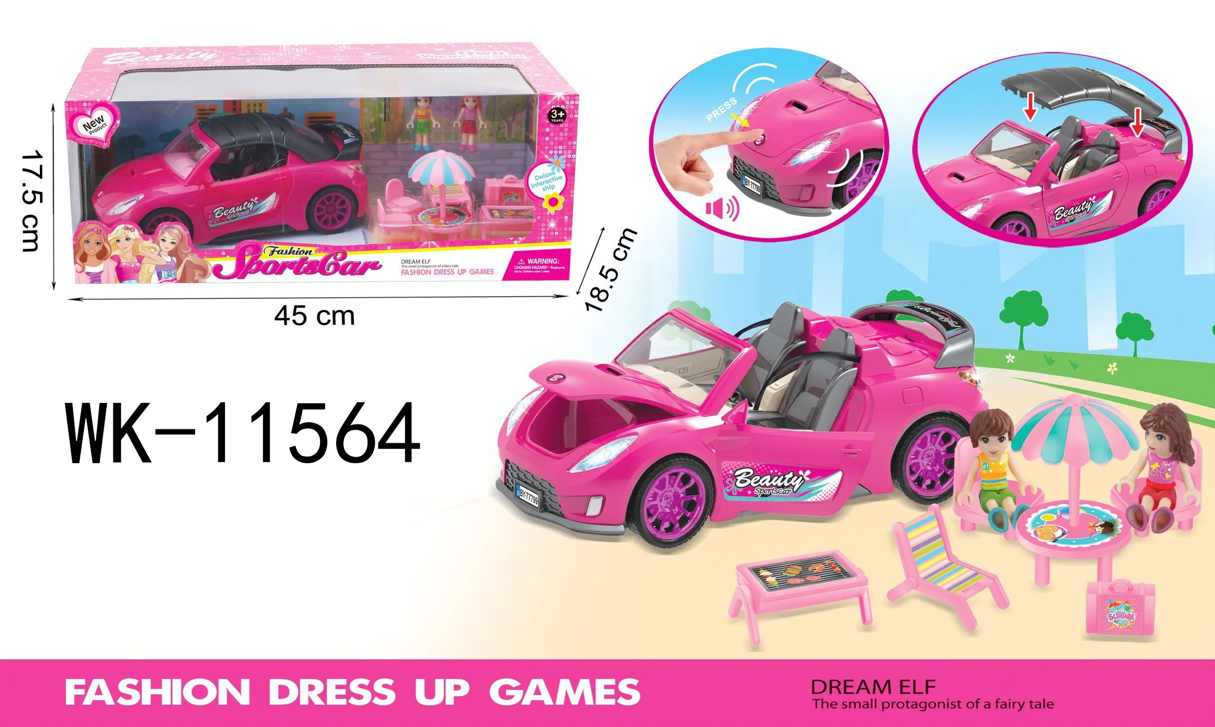 
Wholesale cheap latest popular plastic wedding car doll toy doll set with light and sound ride on car doll toy set for kids 